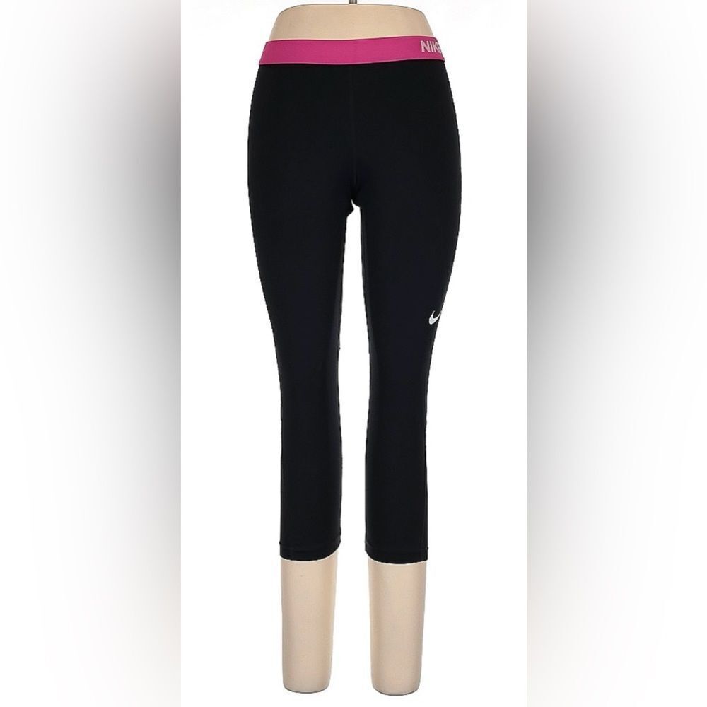 Nike Pro 365 dri-fit Cropped leggings with pink elastic waist size Large - Picture 1 of 7